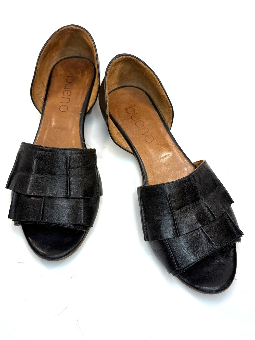 Bueno Black Leather Open Toe Flats | 37